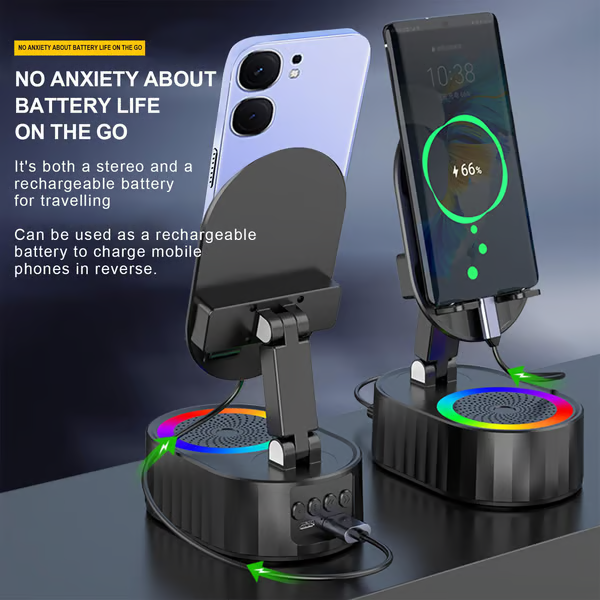 🔥2025 Upgraded Cell Phone Stand with Induction Speaker/Power Bank/Atmosphere Light