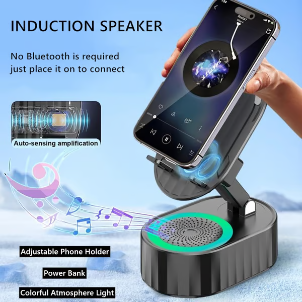 🔥2025 Upgraded Cell Phone Stand with Induction Speaker/Power Bank/Atmosphere Light