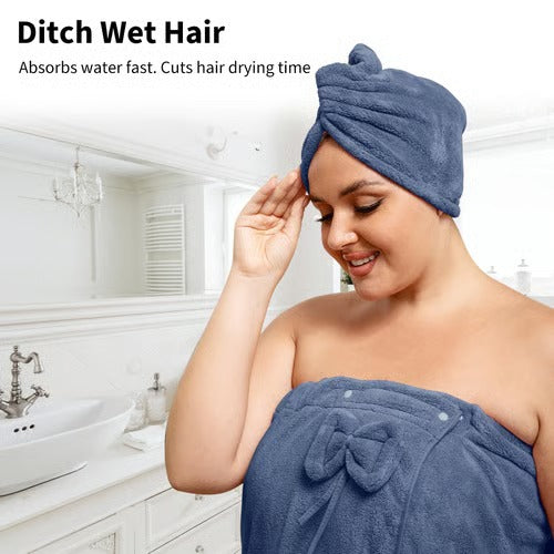 Plus Size Adjustable Bath Skirt & Shower Cap Set