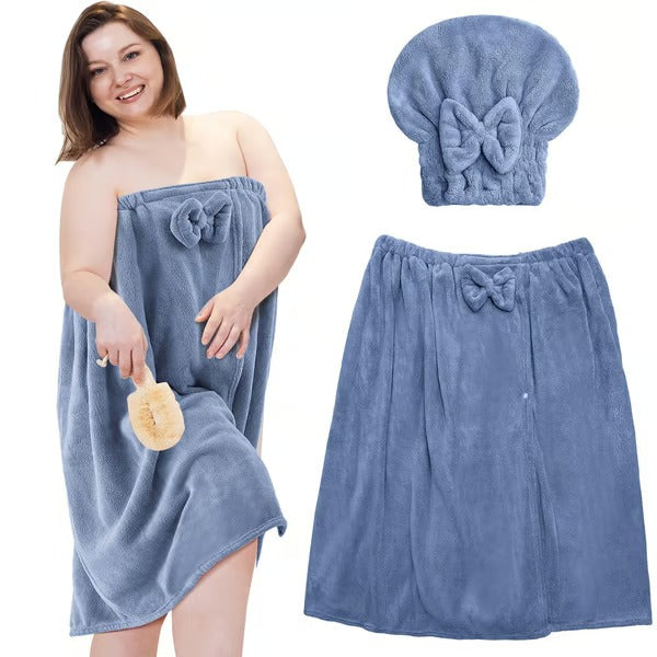 Plus Size Adjustable Bath Skirt & Shower Cap Set