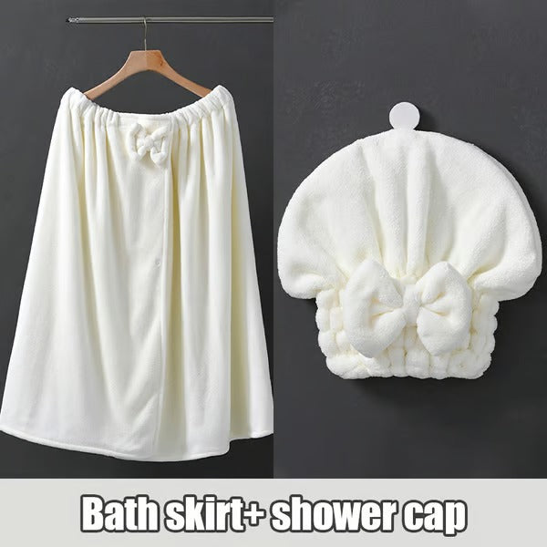 Plus Size Adjustable Bath Skirt & Shower Cap Set