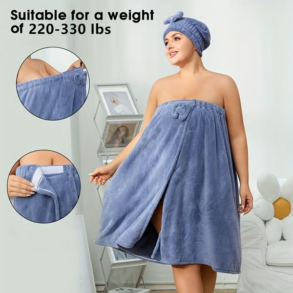 Plus Size Adjustable Bath Skirt & Shower Cap Set